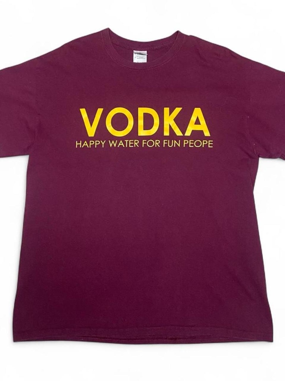 Y2K Vodka happy water for fun people yellow and burgundy t-shirt